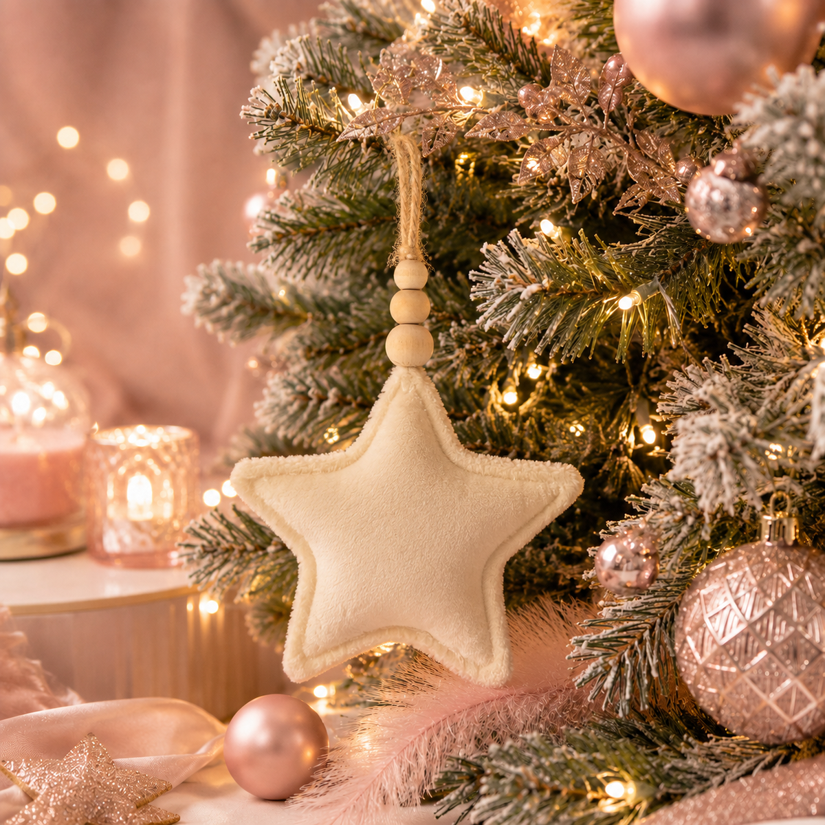 Étoile de Noël personnalisable avec perle bois