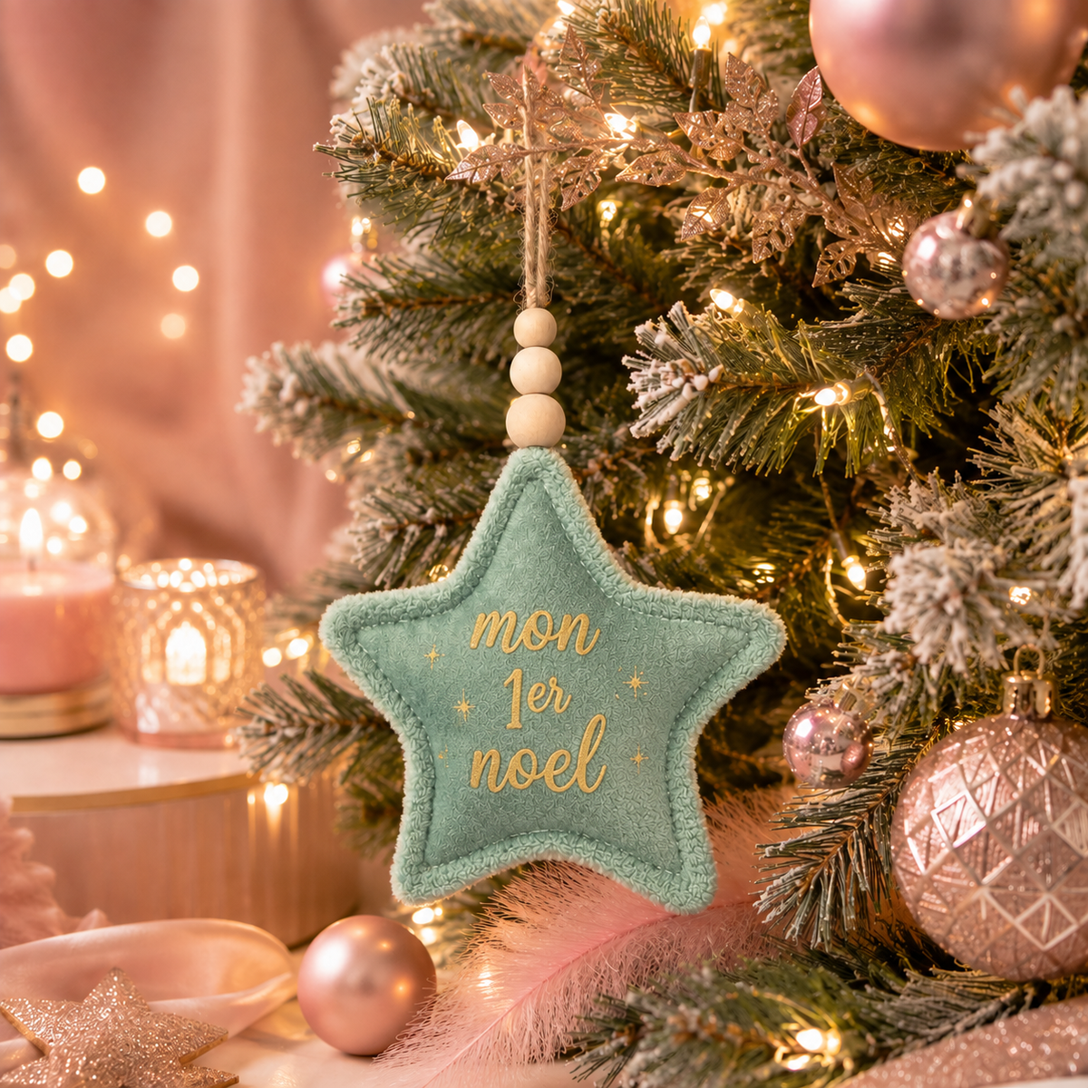 Étoile de Noël personnalisable avec perle bois