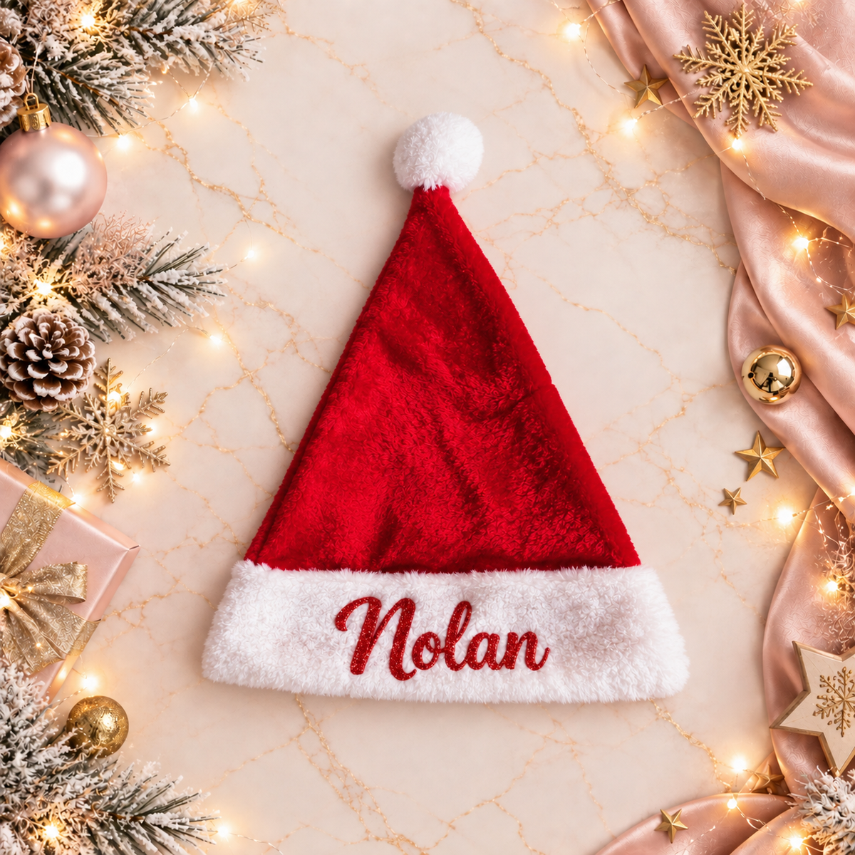 Bonnet de Noël personnalisé – Prénom pailleté